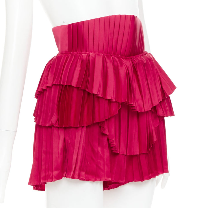 ANDREA IYAMAH Hibi red satin tiered laced corset pleated shorts XS