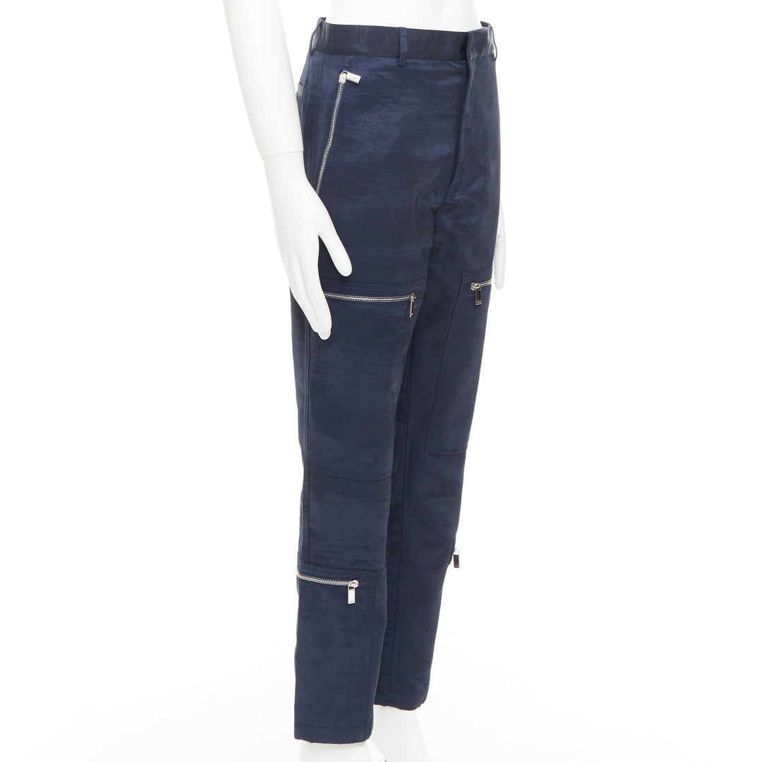 DIOR HOMME navy silver zipper carpenter pocket straight leg cargo pants FR44 XS