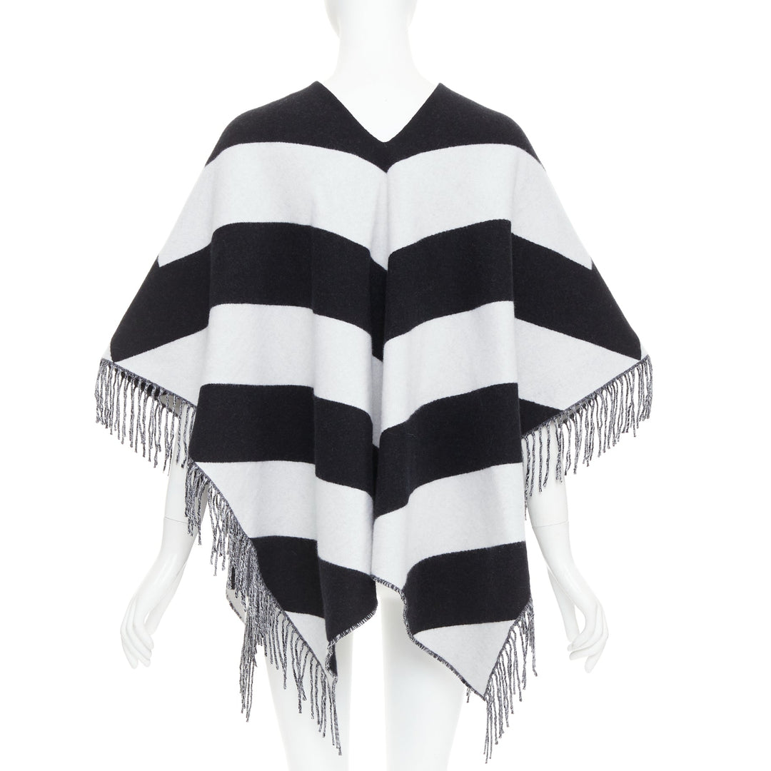 VALENTINO black white stripes logo double layer poncho scarf top