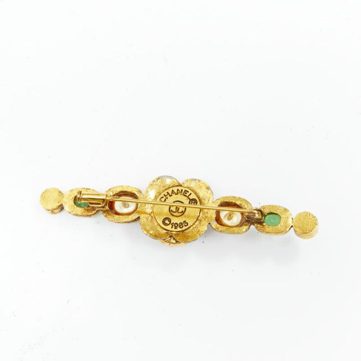 CHANEL Vintage 1985 gold gripoix pearl crystal jewel pin brooch