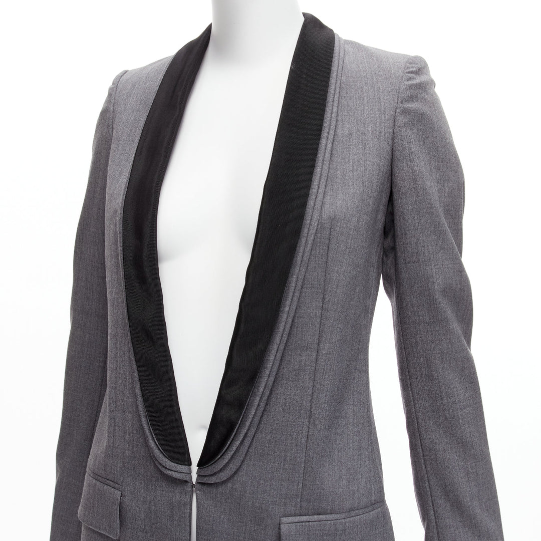 STELLA MCCARTNEY grey wool triple layer shawl pocketed fitted blazer IT36 XXS