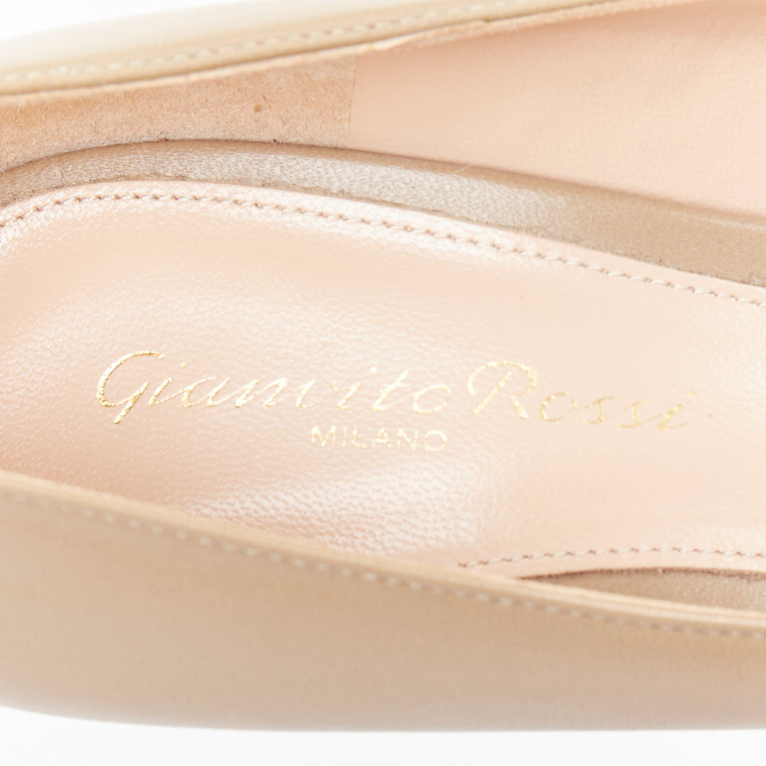 GIANVITO ROSSI dark beige leather V vamp point toe pumps EU37.5