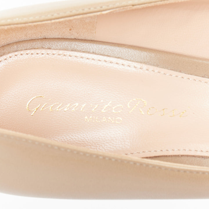 GIANVITO ROSSI dark beige leather V vamp point toe pumps EU37.5