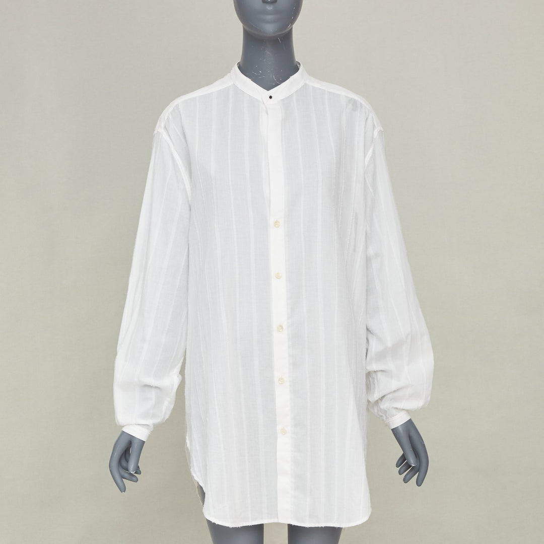 SAINT LAURENT 2017 crinkled striped tonal white cotton long tunic shirt FR38 M