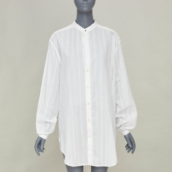 SAINT LAURENT 2017 crinkled striped tonal white cotton long tunic shirt FR38 M