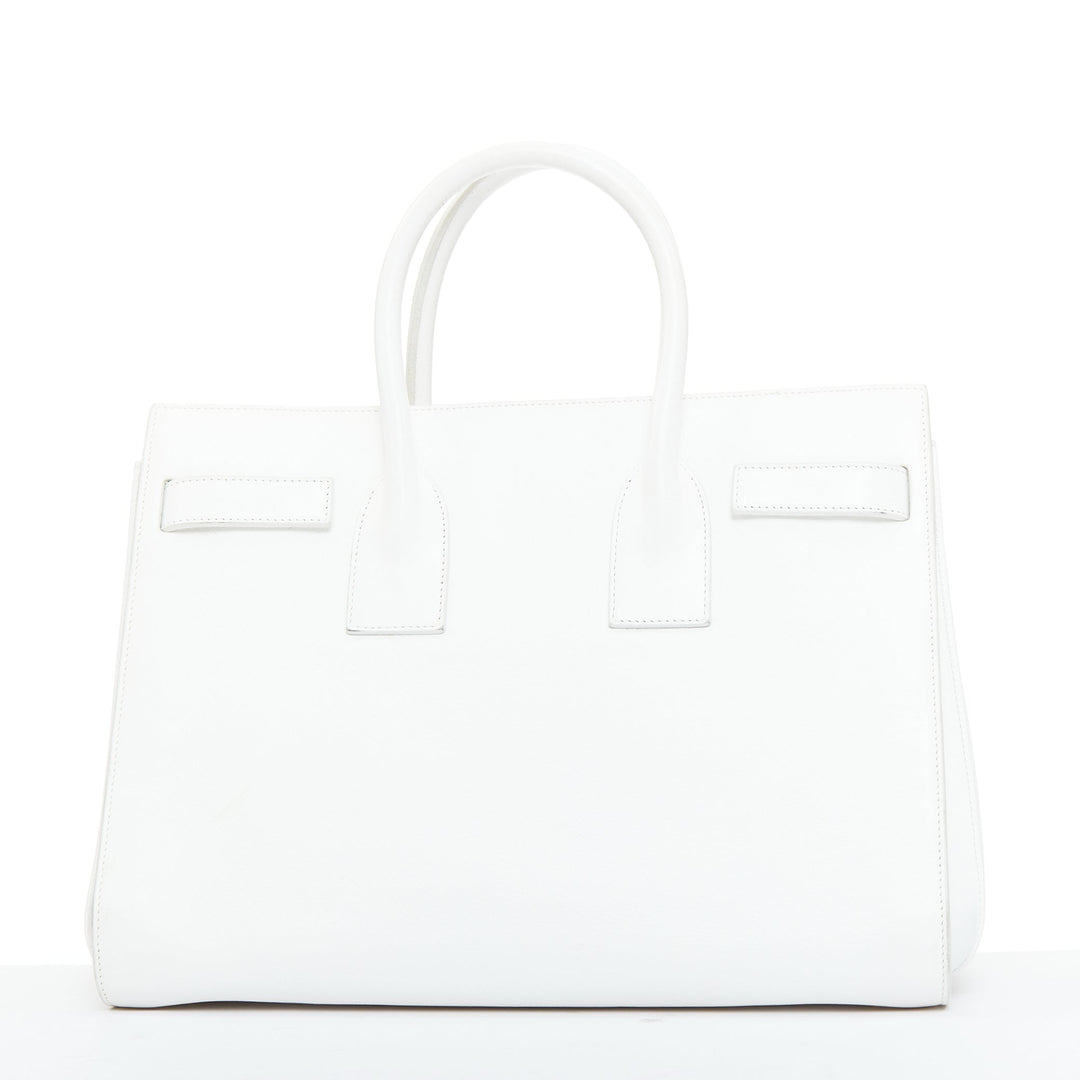 SAINT LAURENT Sac du Jour Small white grained leather executive tote bag