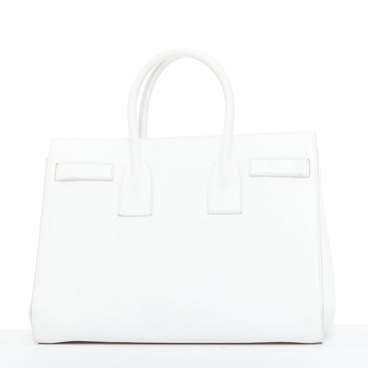 SAINT LAURENT Sac du Jour Small white grained leather executive tote bag