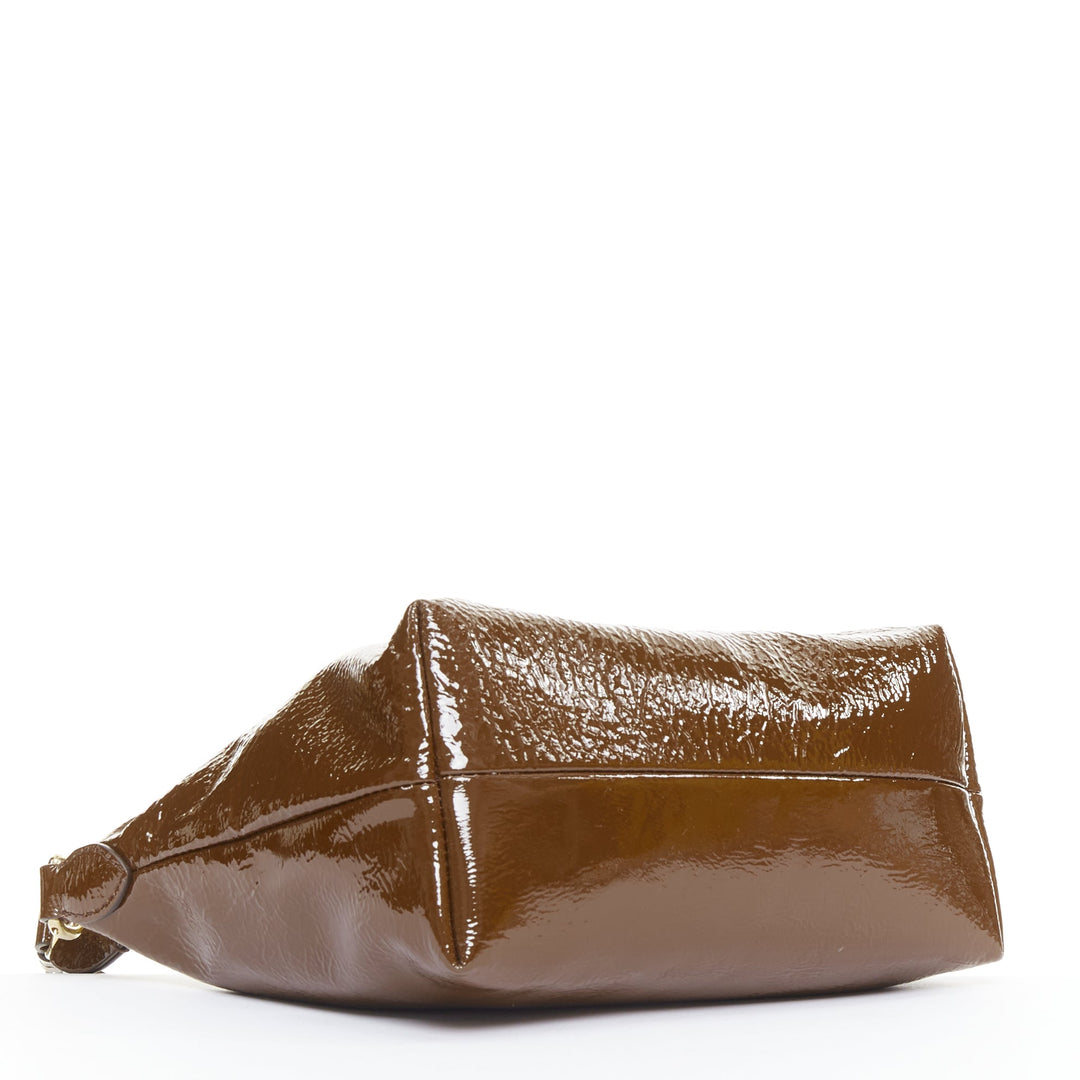 MIU MIU 2024 brown Naplak patent leather gold logo mini pouch bag