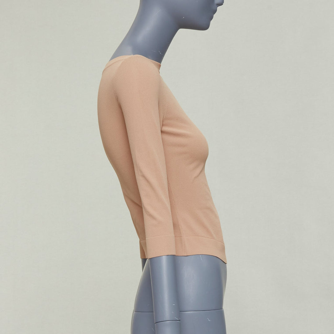 ALAIA tan nude viscose blend cropped sleeved bateau neck sweater FR36 S