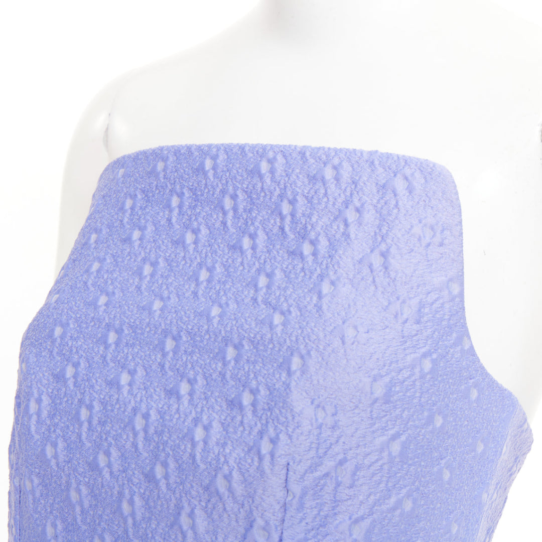 EMILIA WICKSTEAD lavender purple cloque boned square neck strapless dress UK6 XS