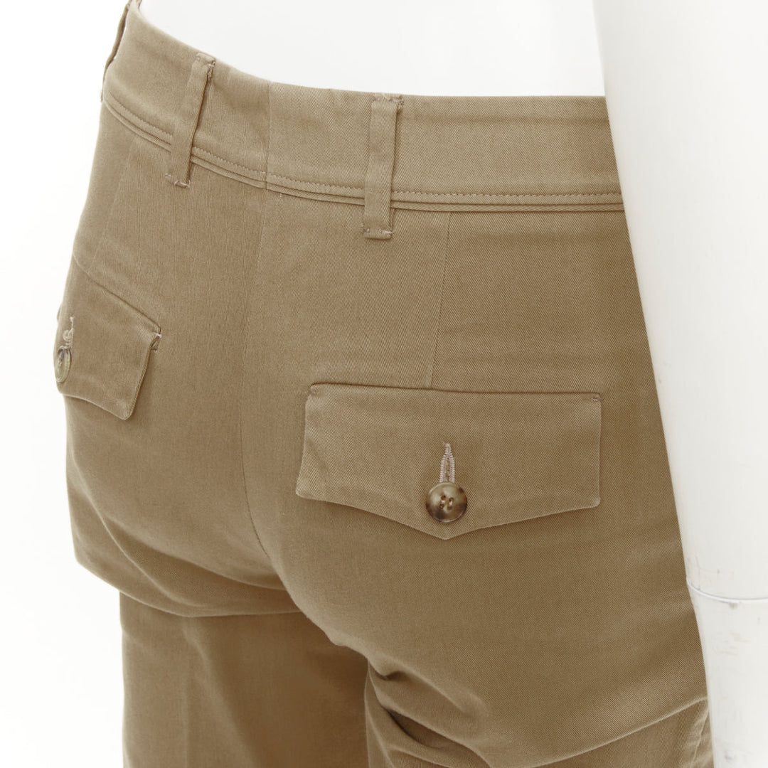 VALENTINO khaki tan cotton slim leg ankle crop slash flap pockets pants IT36 XXS