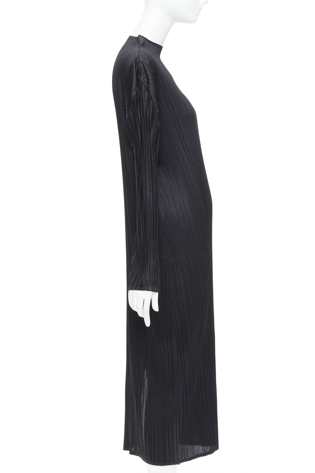 ISSEY MIYAKE Pleats Please black plisse bateau neck slit midi dress JP4 XL