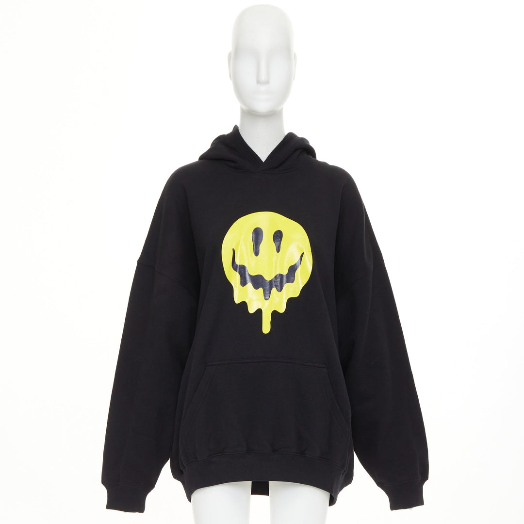 BALENCIAGA Melting Smiley Face Unifit black oversized hoodie sweatshirt XXS