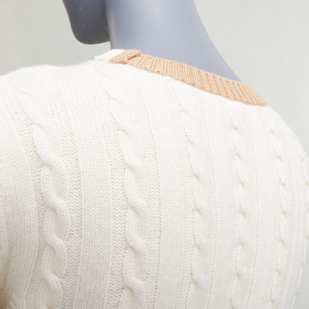 LOEWE ecru wool cotton anagram cable knit cropped sweater XS