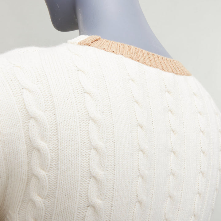 LOEWE ecru wool cotton anagram cable knit cropped sweater XS