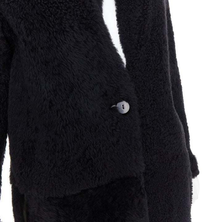 KARL DONOGHUE black lambskin shearling fur single button long coat L