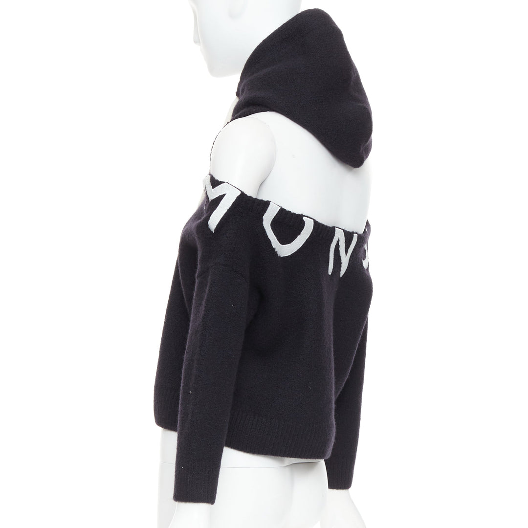 MONSE 2021 black extrafine merino wool grey logo cut out deconstructed hoodie S