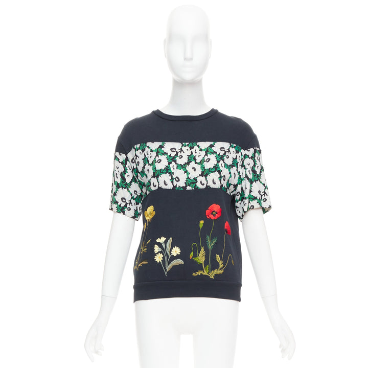STELLA MCCARTNEY 2015 black cotton poppy daisy embroidery sweater IT38 XS