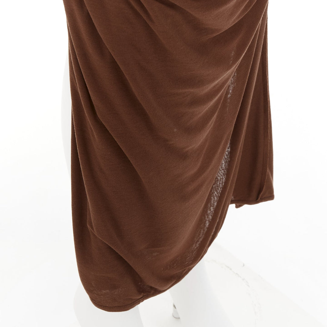 GIVENCHY brown draped jersey ruched back asymmetric high low hem skirt