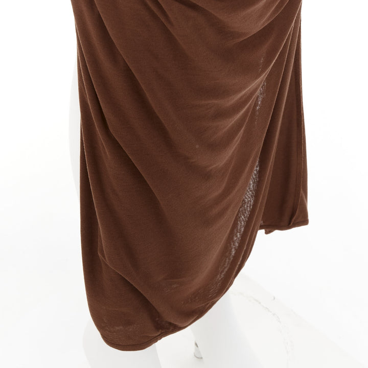 GIVENCHY brown draped jersey ruched back asymmetric high low hem skirt