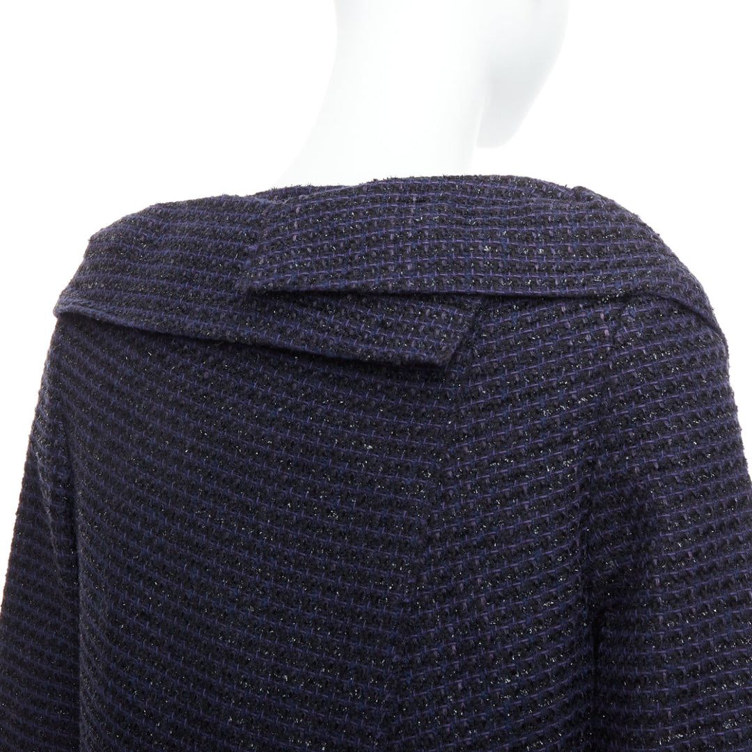 ROLAND MOURET navy cotton blend tweed collar structural coat UK12 L