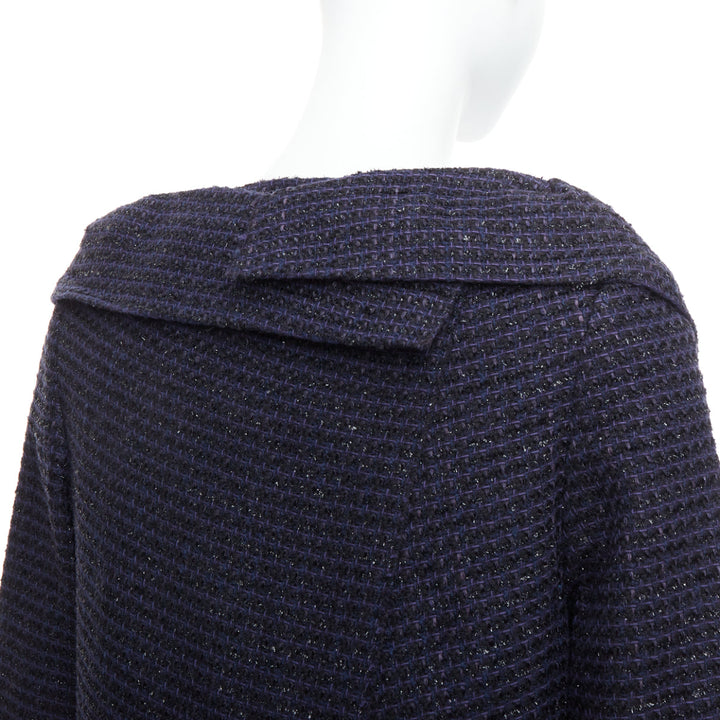 ROLAND MOURET navy cotton blend tweed collar structural coat UK12 L