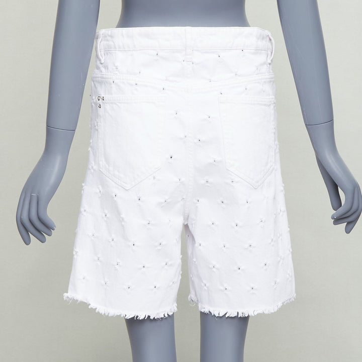 ISABEL MARANT ETOILE Liny white hole punched frayed denim shorts FR38 M