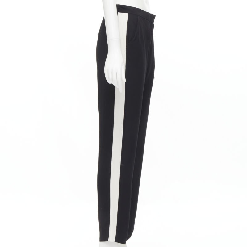 LANVIN 2013 Alber Elbaz 100% viscose white stripe black trousers FR36 S