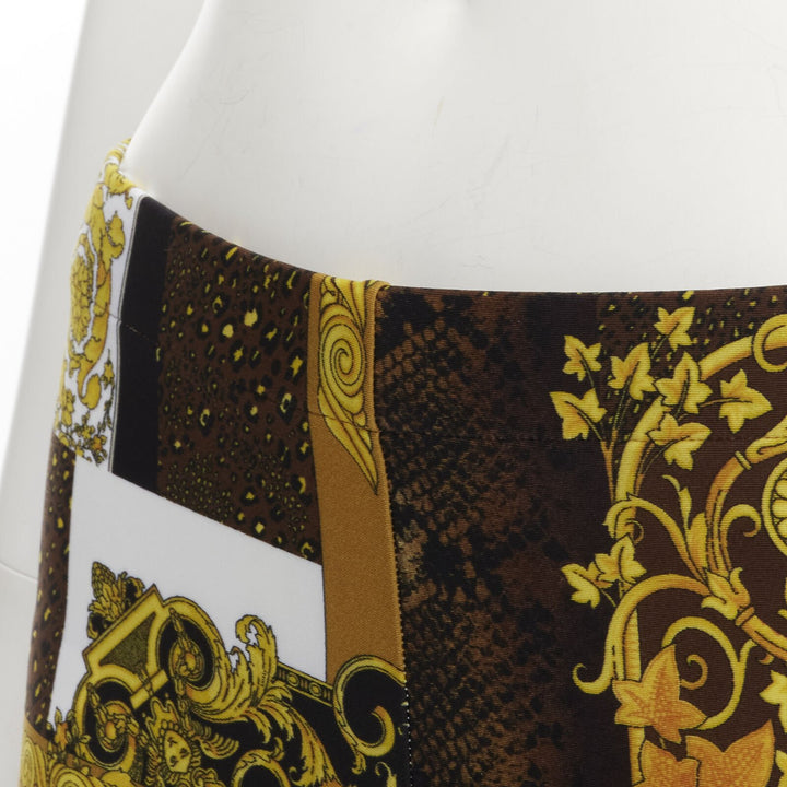 VERSACE 2021 Mosaic Barocco brown gold print stretchy legging pant IT44 L