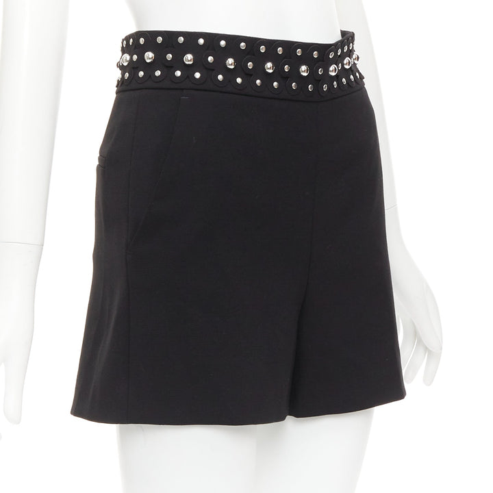 RED VALENTINO silver studded floral laser applique black shorts IT38 XS