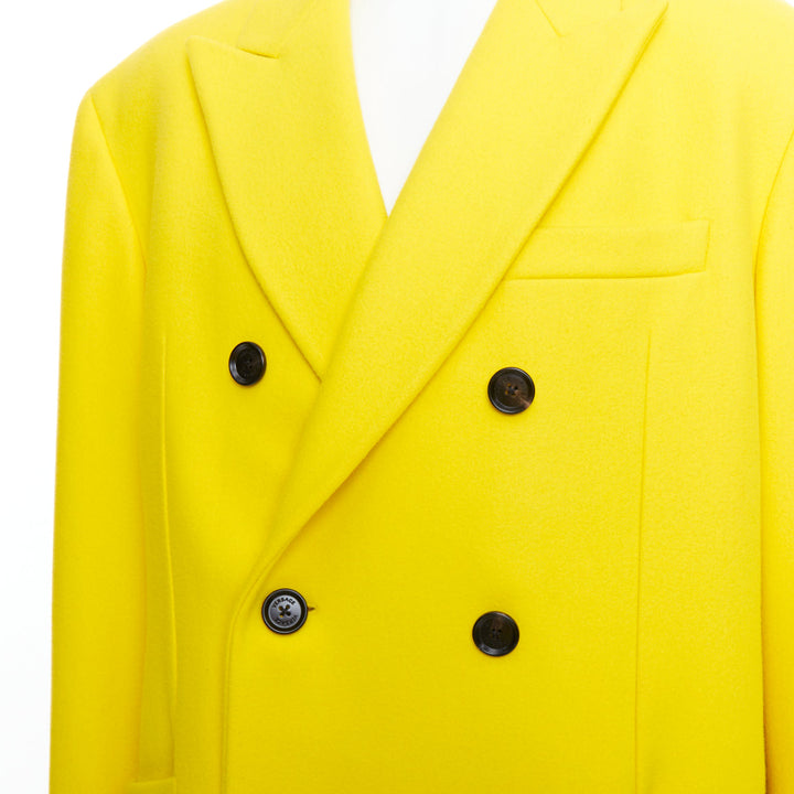 VERSACE 2019 bright yellow 100% wool double breasted long coat IT48 M