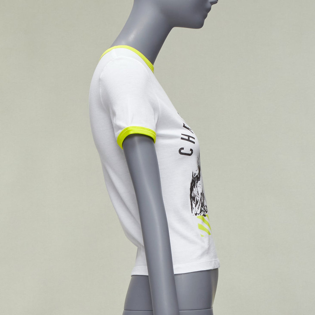DIOR 2022 logo lion graphic print yellow cropped white cotton ringer tshirt XS