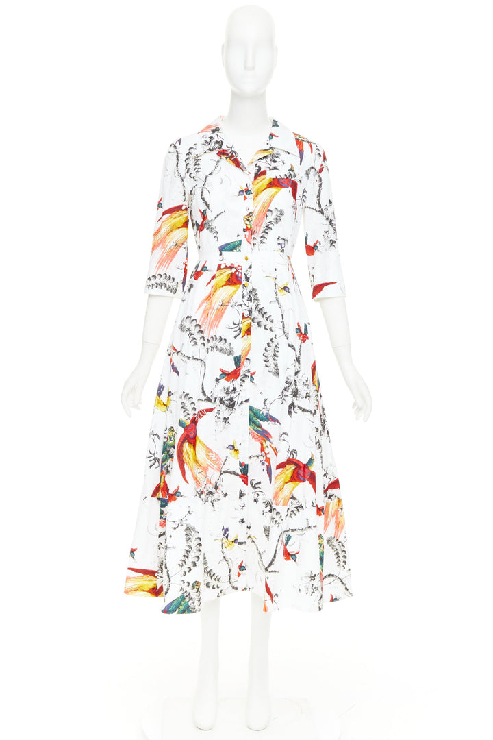 ERDEM2917 Kasia white cotton poplin paisley bird floral shirt dress UK10 M