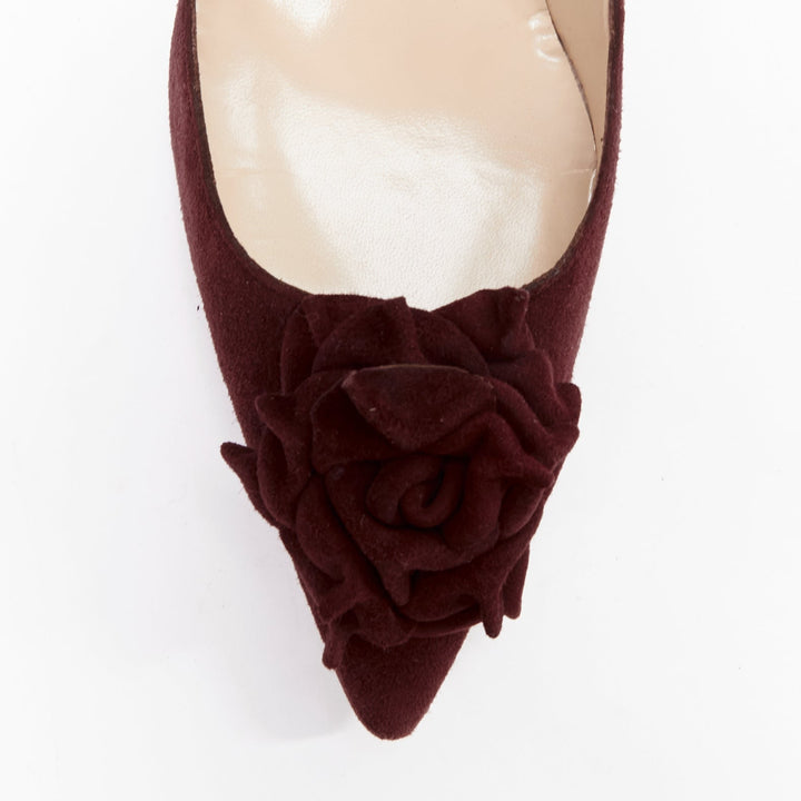 MANOLO BLAHNIK Lisa burgundy suede flower applique pumps EU39