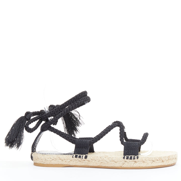 DIOR 2020 Diorexpress black embroidered cotton rope tie jute sandals EU37