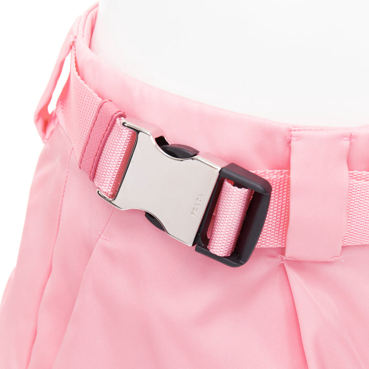PRADA 2021 Re-Nylon pink triangle logo mini pouch high waist shorts IT38 XS
