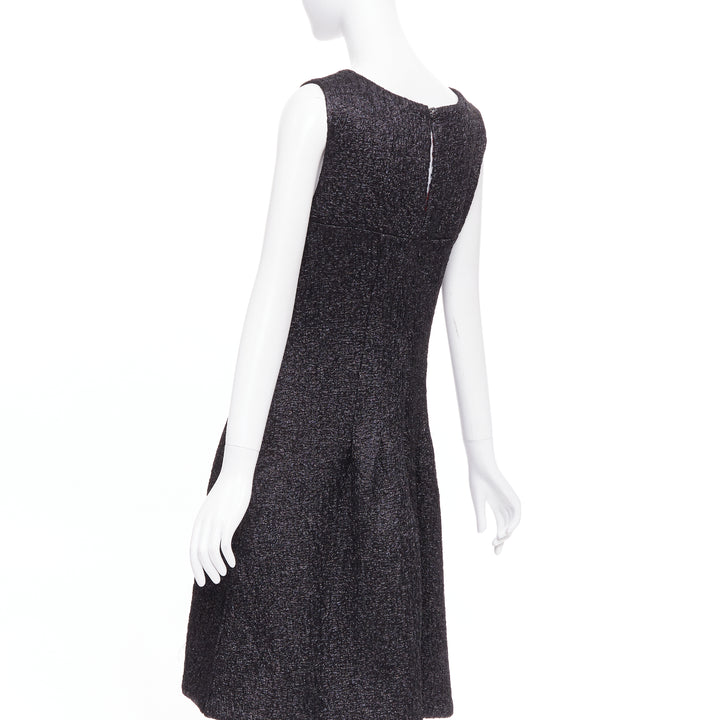 CHANEL 2016 Runway gunmetal glitter black pleated tweed sleeveless dress FR42 L