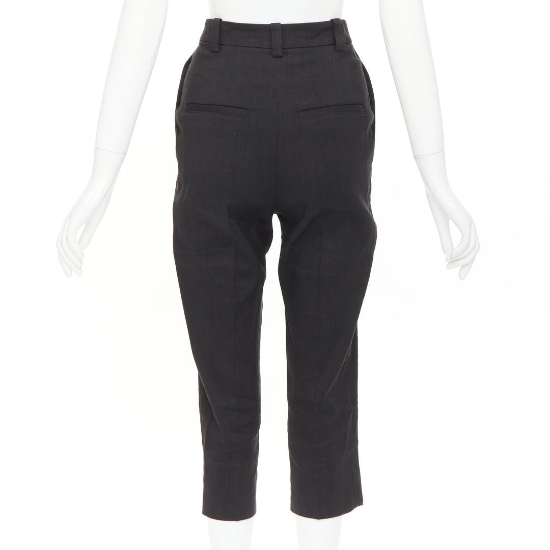 JACQUEMUS L'amour black hemp wool high rise cropped clam digger pants FR34 XS