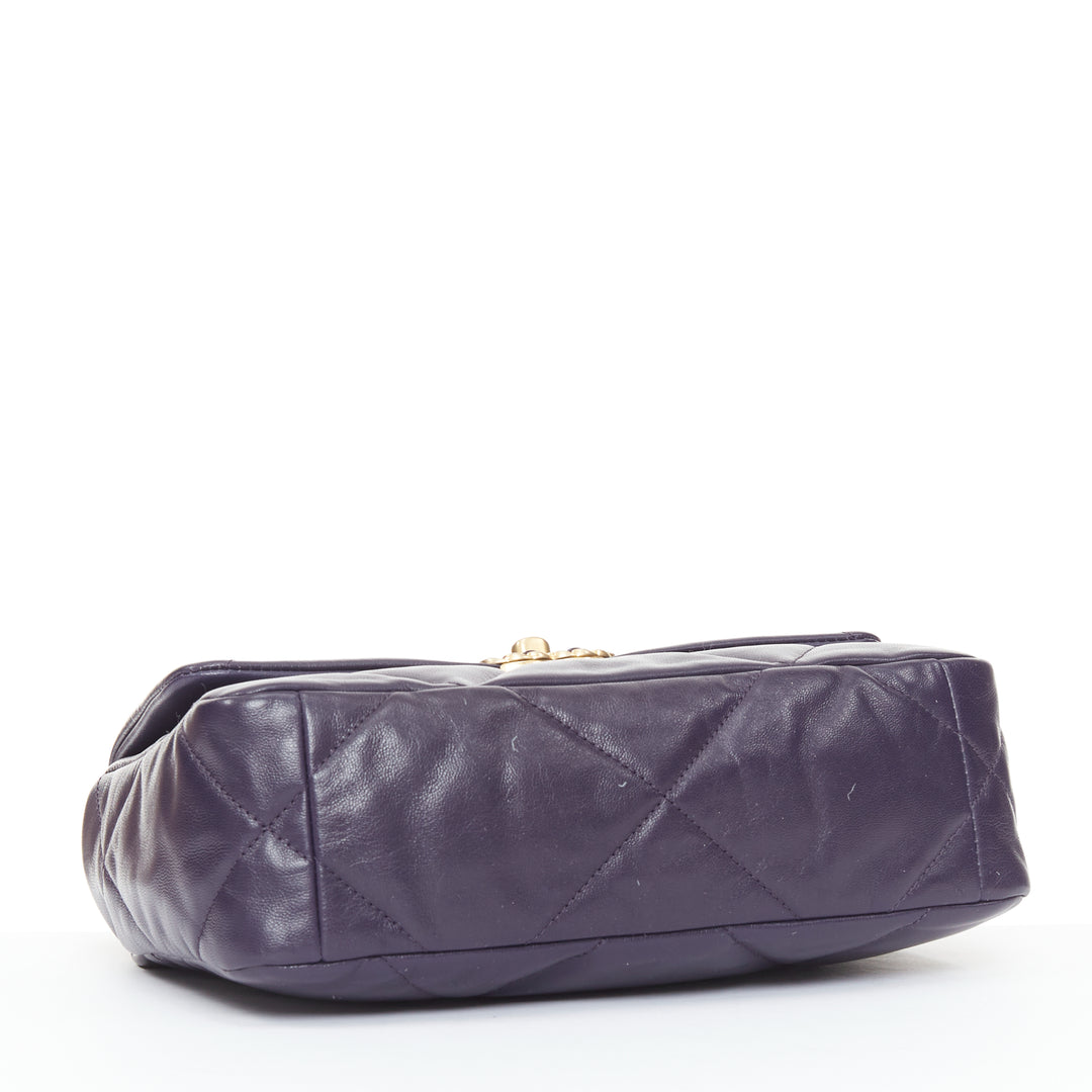 CHANEL 2020 19 Flap dark purple lambskin quilted medium flap 2 way crossbody bag