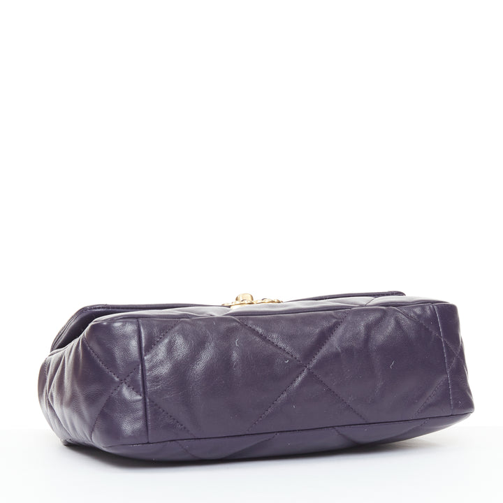 CHANEL 2020 19 Flap dark purple lambskin quilted medium flap 2 way crossbody bag