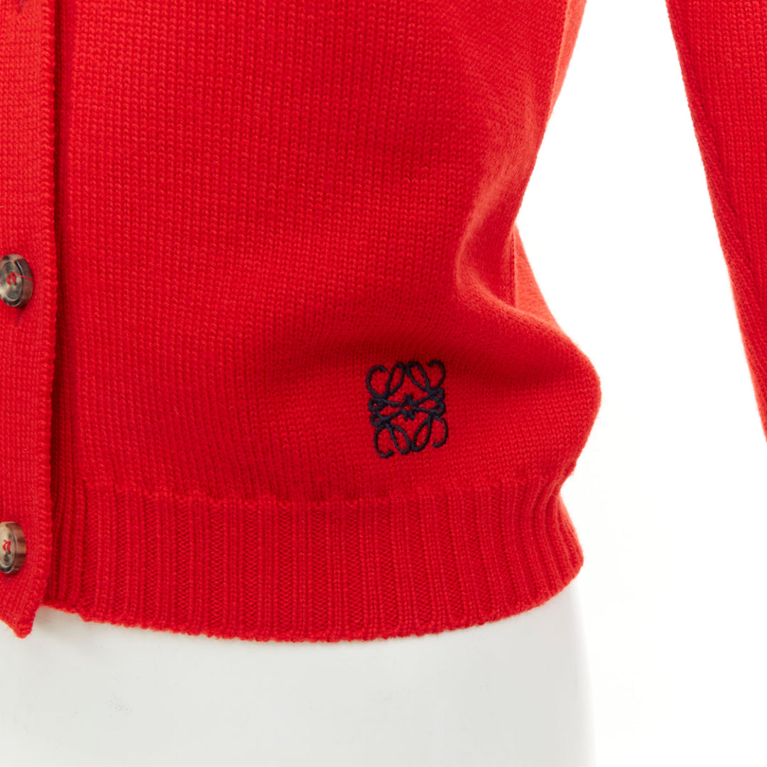 LOEWE 2022 Anagram embroidered orange red wool knit cropped cardigan top IT36 XS