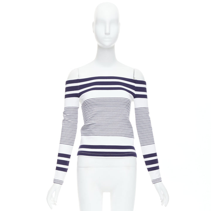 ROSETTA GETTY navy white multi striped sailor off shoulder top XS