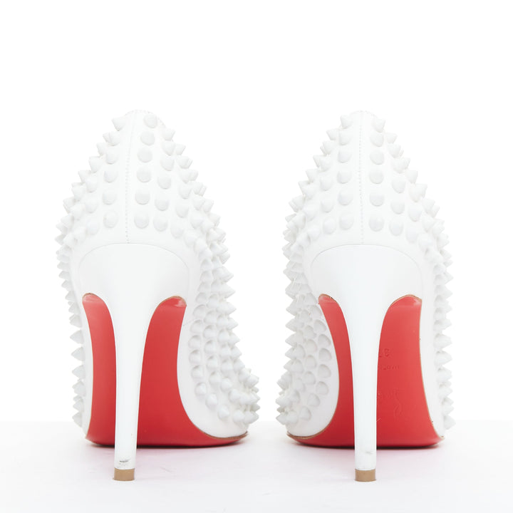 CHRISTIAN LOUBOUTIN Pigalle Spikes 100 white matte leather spike pumps EU37.5