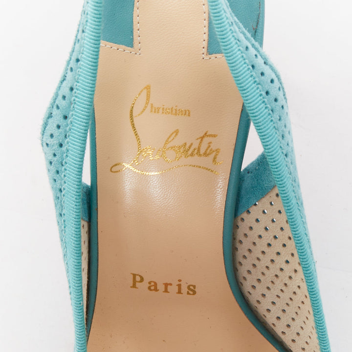 CHRISTIAN LOUBOUTIN Hall Sling Pump 55 sky blue suede pointy slingbacks EU36.5