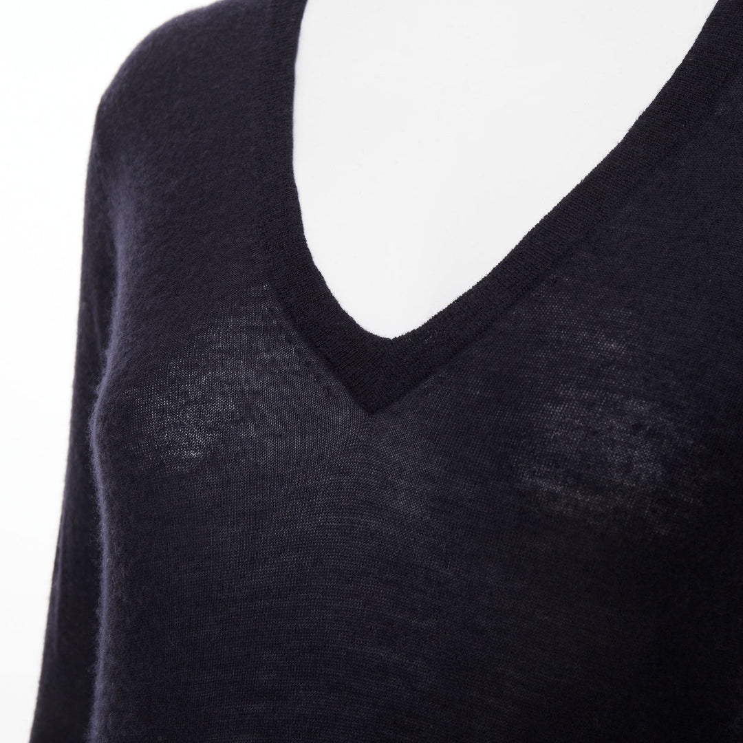 JOSEPH 100% cashmere black semi sheer knit long sleeve vneck casual sweater XS