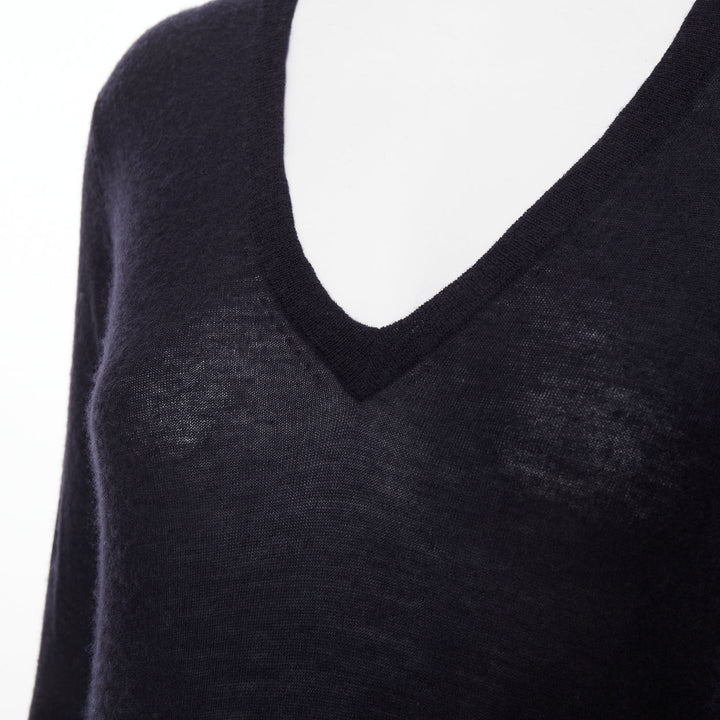 JOSEPH 100% cashmere black semi sheer knit long sleeve vneck casual sweater XS