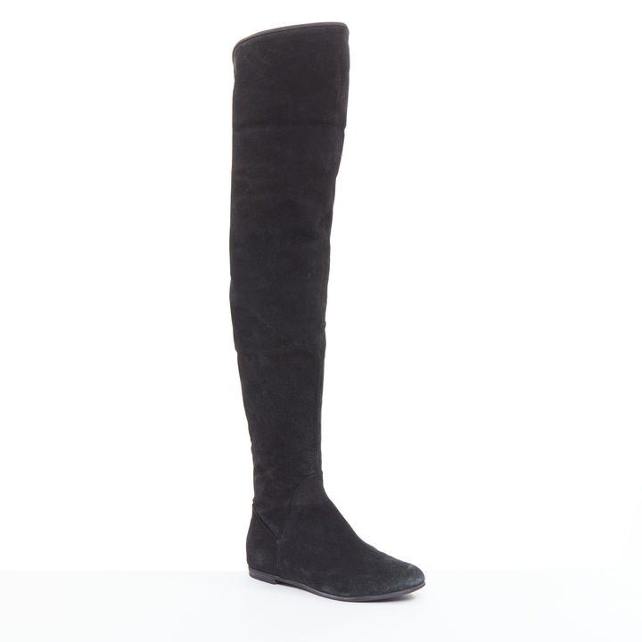 GIUSEPPE ZANOTTI Sandra black suede flat over the knee thigh high boots EU35