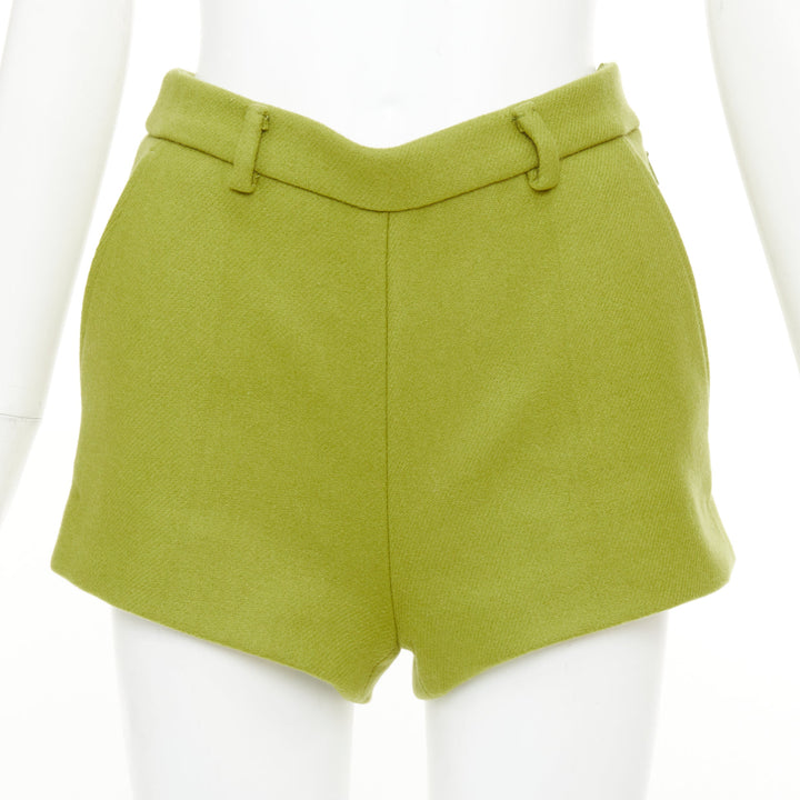GUCCI 2024 Sabato green textured wool mohair tailored micro shorts IT38 XS