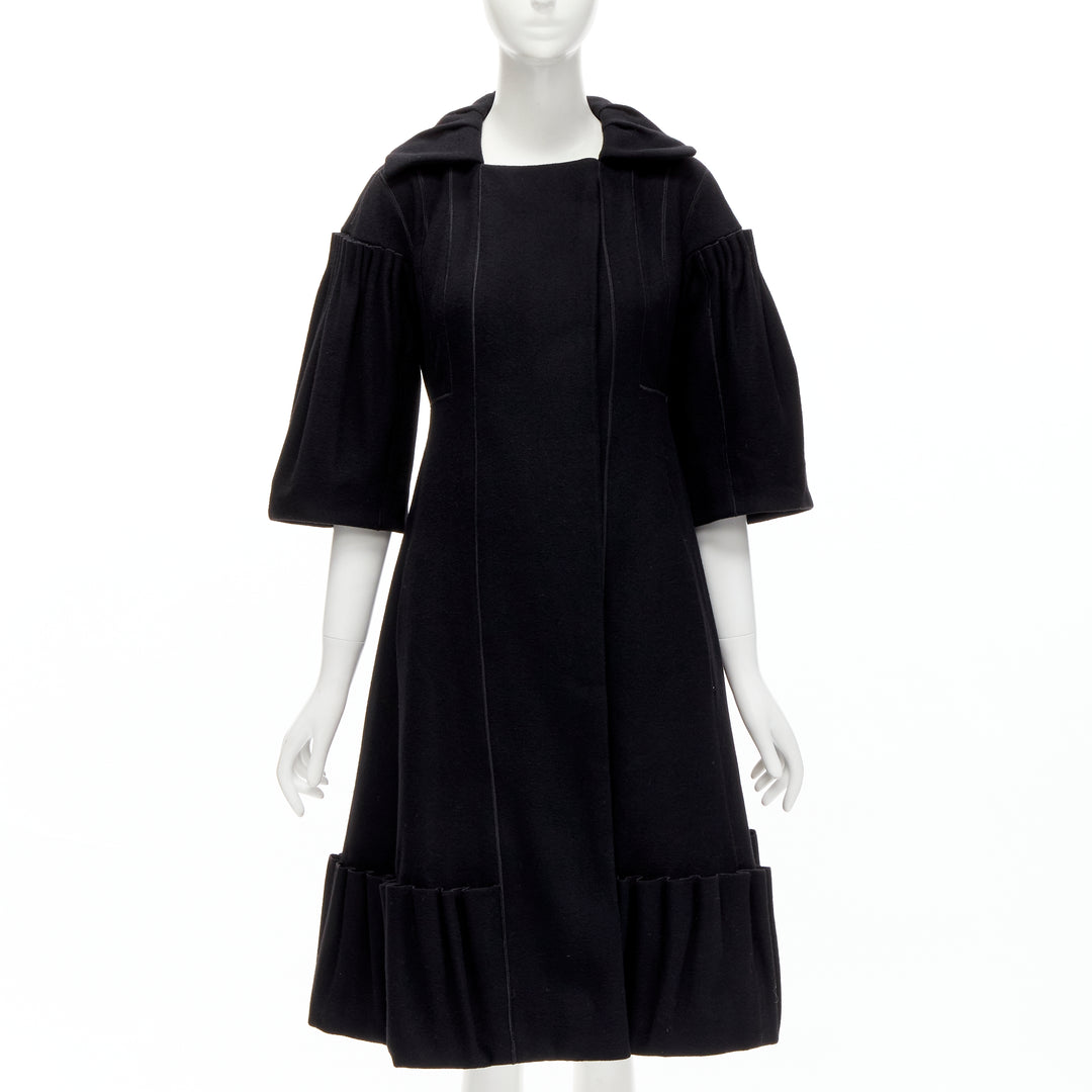 LOUIS VUITTON 2007 Runway black wool pleated Victorian coat dress FR34 XS