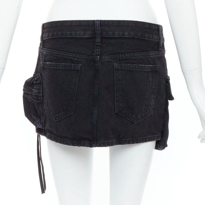 THE ATTICO Fay black washed denim pocketed cargo mini skirt 26"